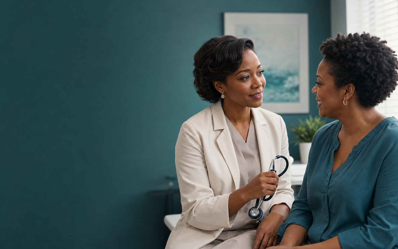 Doctor listening attentively to a patient in a calm consultation room